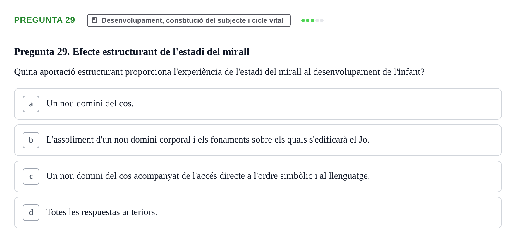 Enunciado: Pregunta 29 · Ciències psicosocials aplicades UAB Examen de Psicologia - Ciències Psicosocials Aplicades