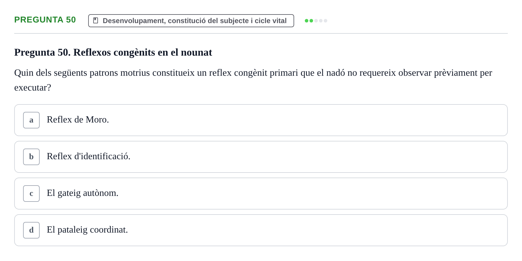 Enunciado: Pregunta 50 · Ciències psicosocials aplicades UAB Examen de Psicologia - Ciències Psicosocials Aplicades