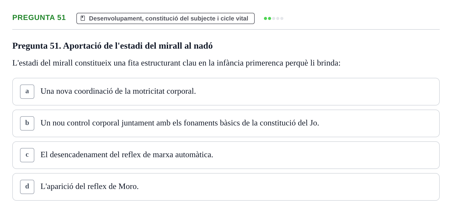 Enunciado: Pregunta 51 · Ciències psicosocials aplicades UAB Examen de Psicologia - Ciències Psicosocials Aplicades