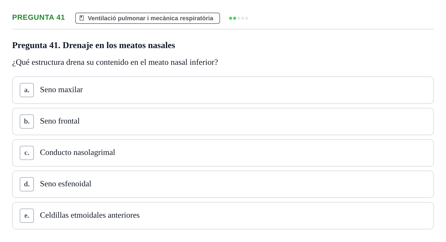 Enunciado: Pregunta 41 · Anatomía I UAB Examen de Fisiología y Anatomía Médica