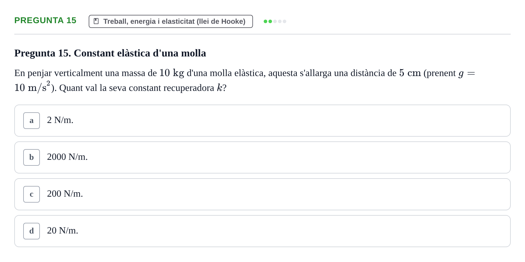 Enunciado: Pregunta 15 · Física Aplicada UAB 2023
