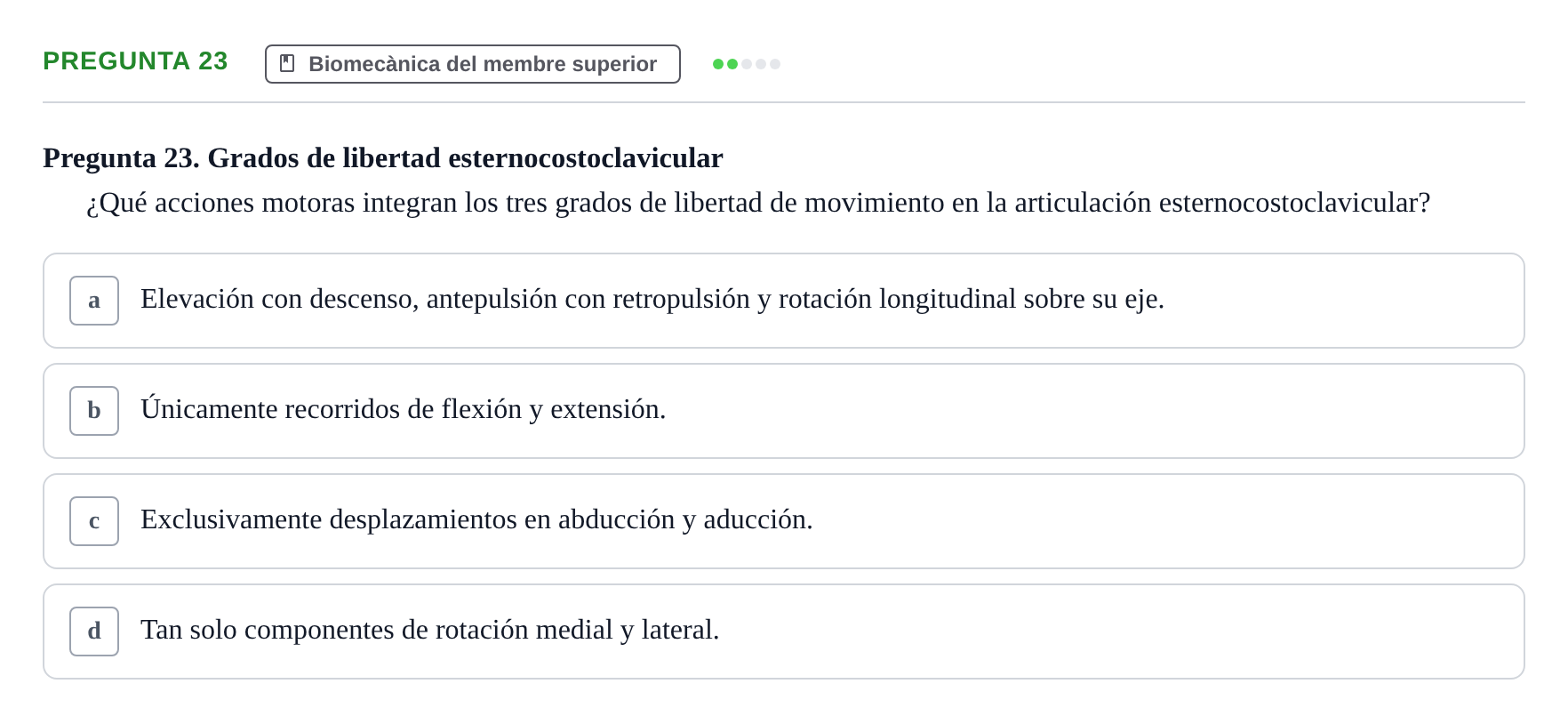 Enunciado: Pregunta 23 · Física Aplicada UAB Examen de Fundamentos Físicos y Biomecánica