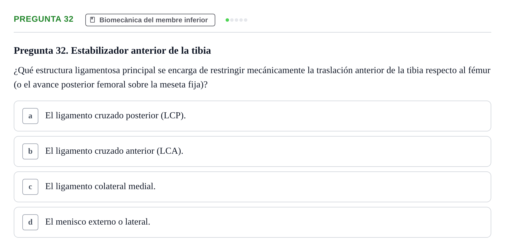 Enunciado: Pregunta 32 · Física Aplicada UAB Examen de Fundamentos Físicos y Biomecánica