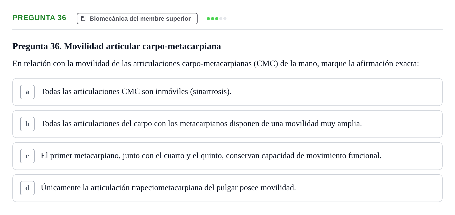 Enunciado: Pregunta 36 · Física Aplicada UAB Examen de Fundamentos Físicos y Biomecánica