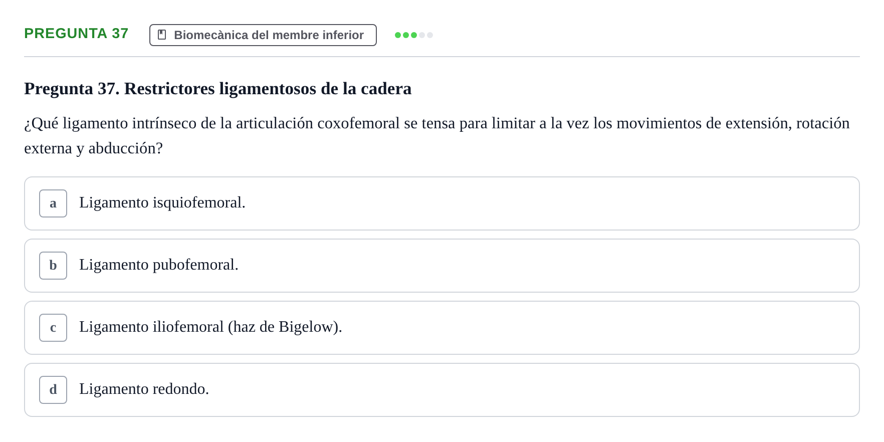Enunciado: Pregunta 37 · Física Aplicada UAB Examen de Fundamentos Físicos y Biomecánica