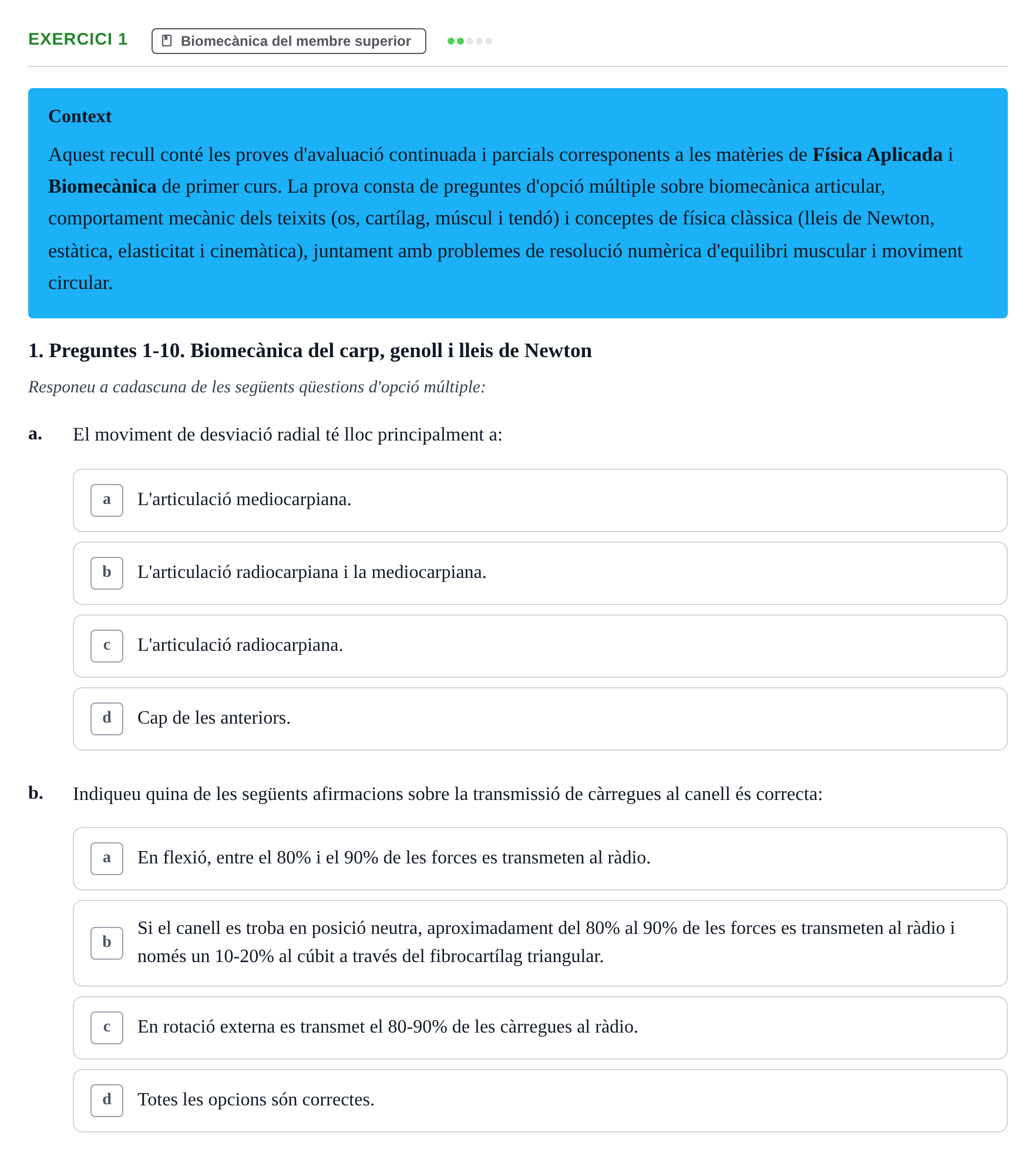 Enunciado: Ejercicio 1 - Biomecànica del membre superior · Física Aplicada UAB Examen de Física Aplicada i Biomecànica
