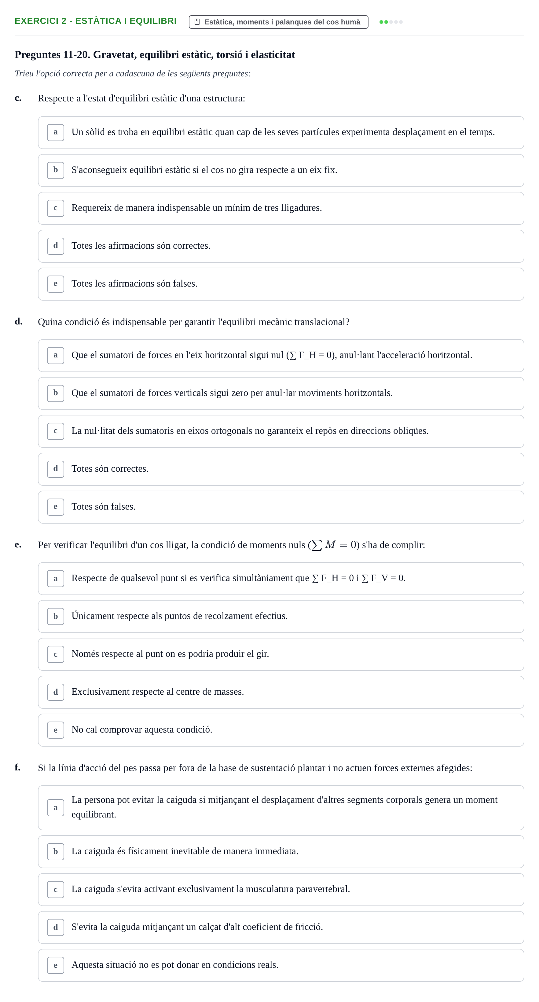 Enunciado: Ejercicio 2 - Estàtica i equilibri · Física Aplicada UAB Examen de Física Aplicada i Biomecànica