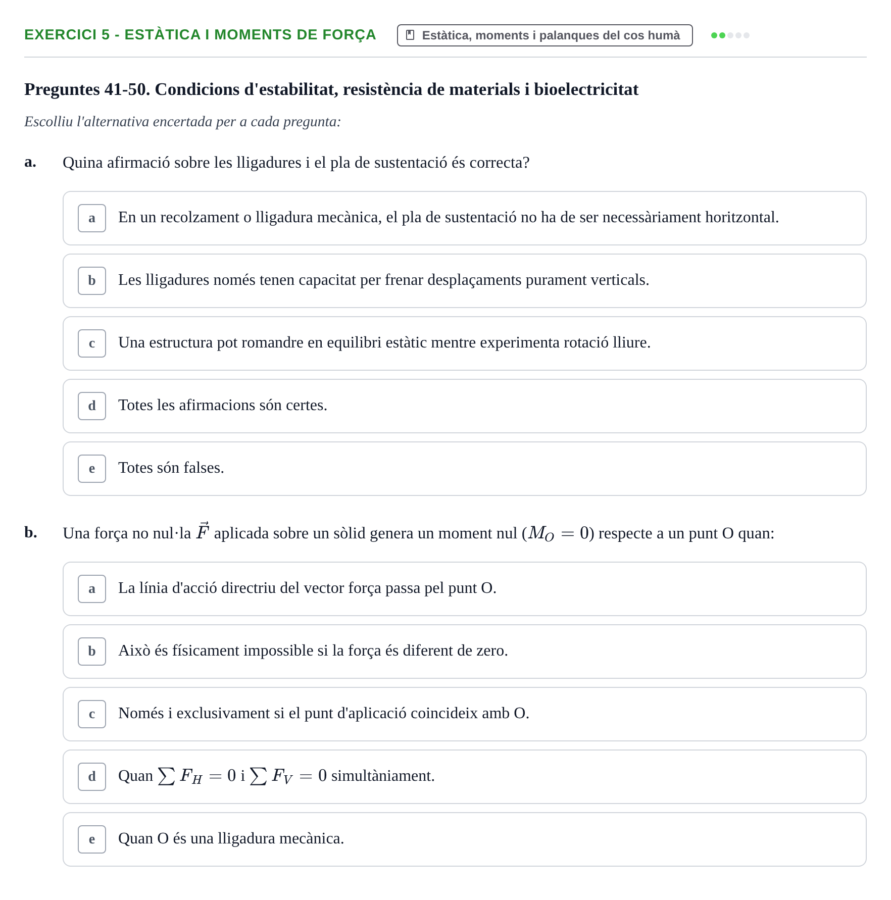 Enunciado: Ejercicio 5 - Estàtica i moments de força · Física Aplicada UAB Examen de Física Aplicada i Biomecànica