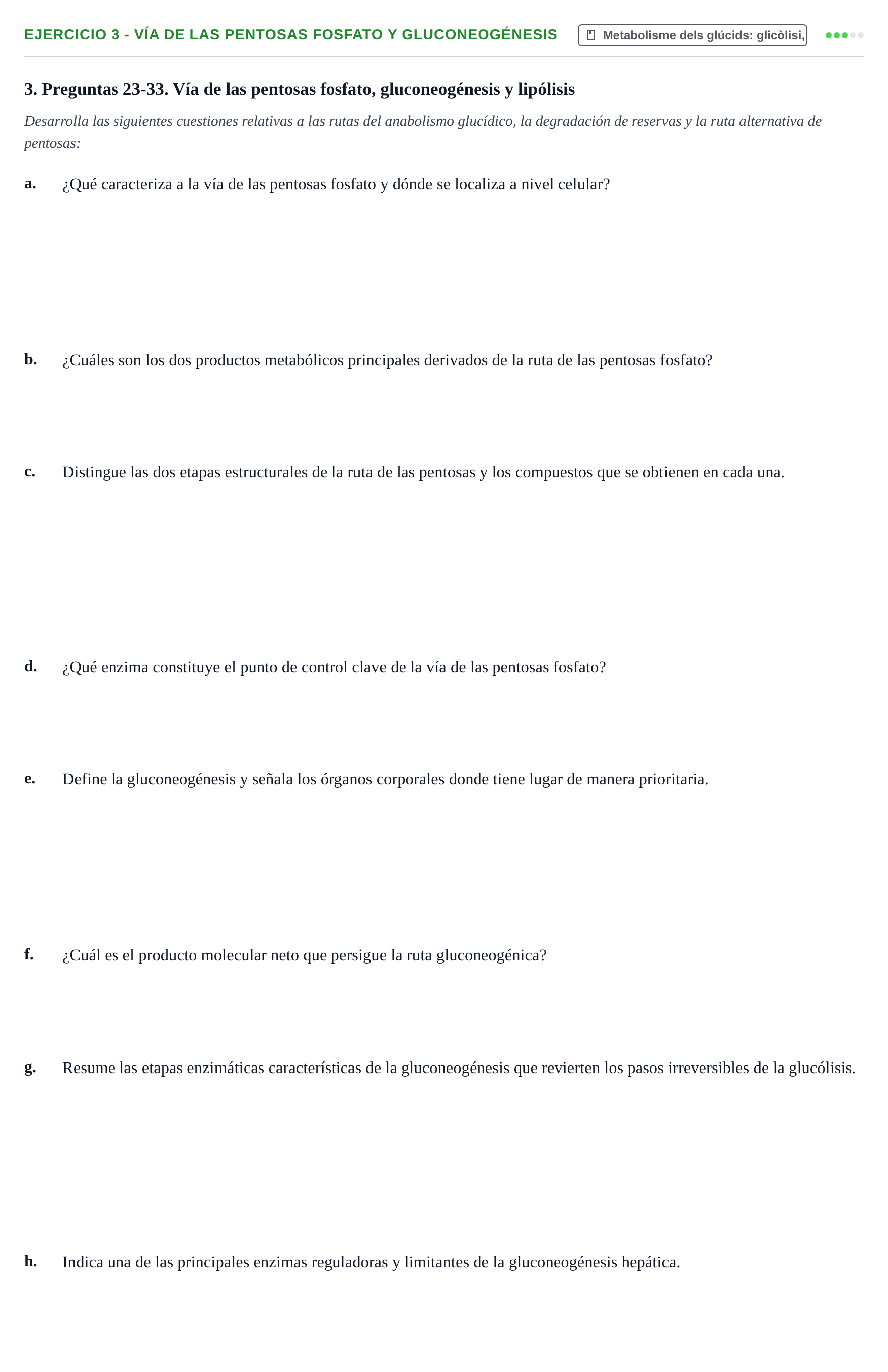 Enunciado: 3 - Vía de las pentosas fosfato y gluconeogénesis