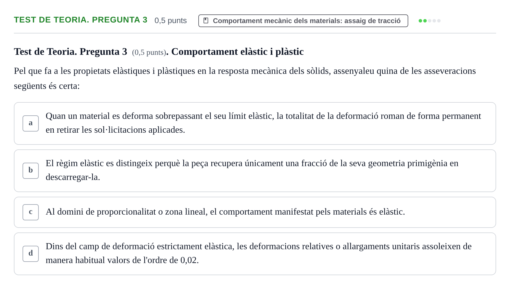 Enunciado: Ejercicio Test de Teoria. Pregunta 3 · Física I UPC 2024