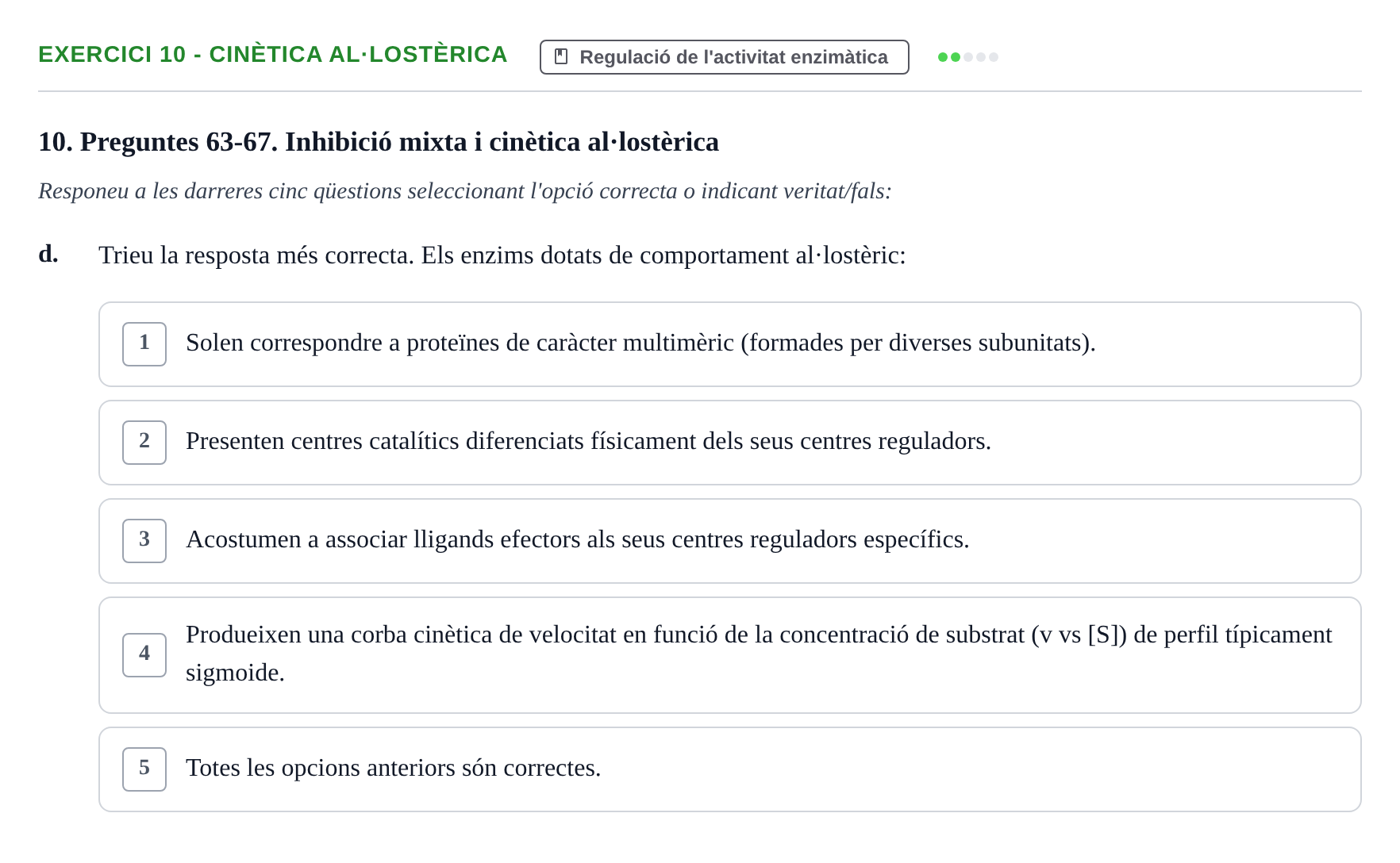 Enunciado: 10 - Cinètica al·lostèrica