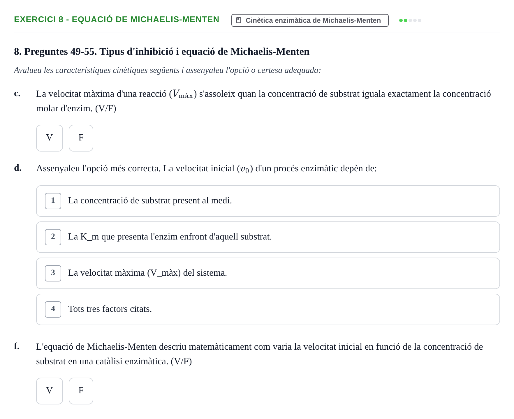 Enunciado: 8 - Equació de Michaelis-Menten