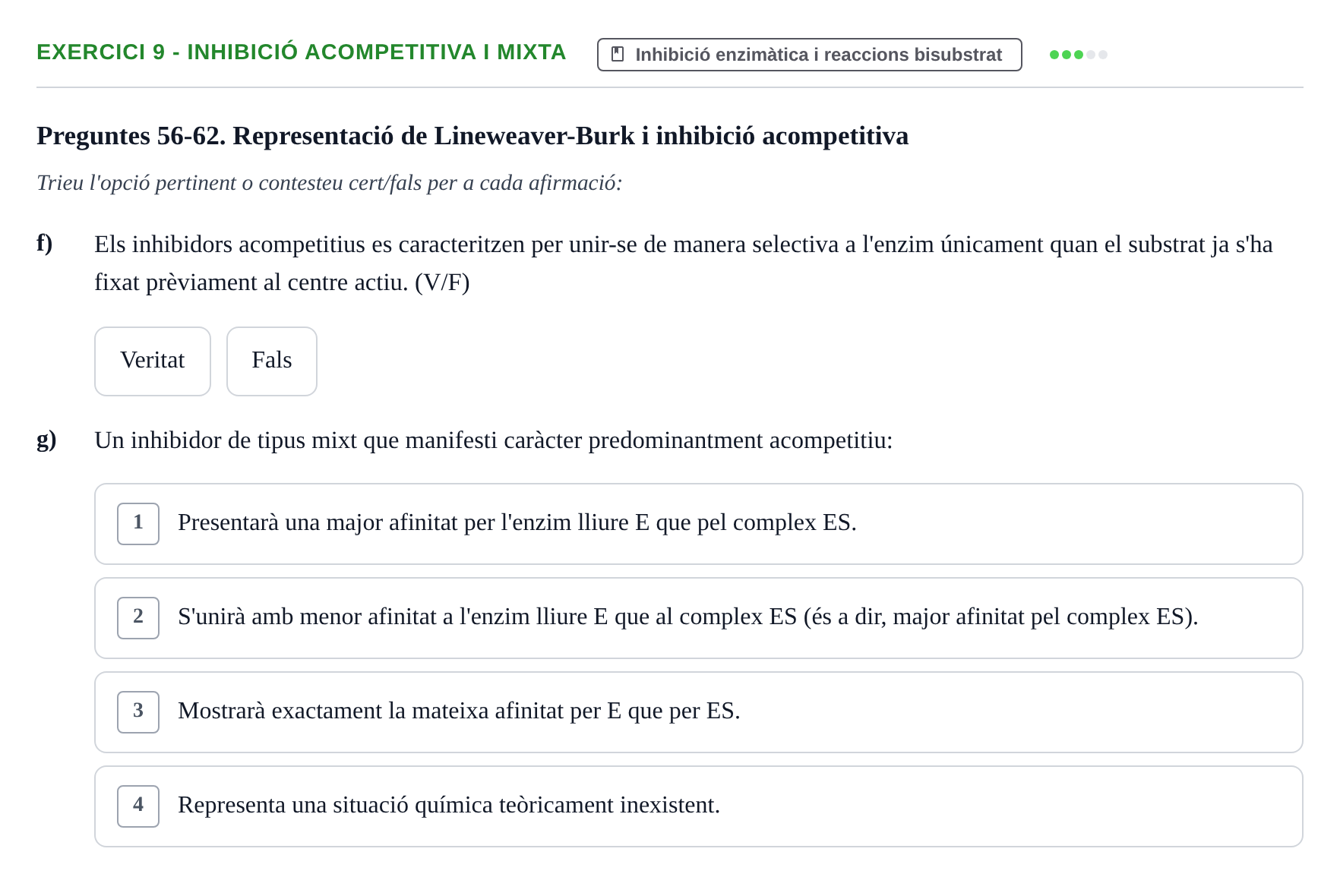 Enunciado: 9 - Inhibició acompetitiva i mixta