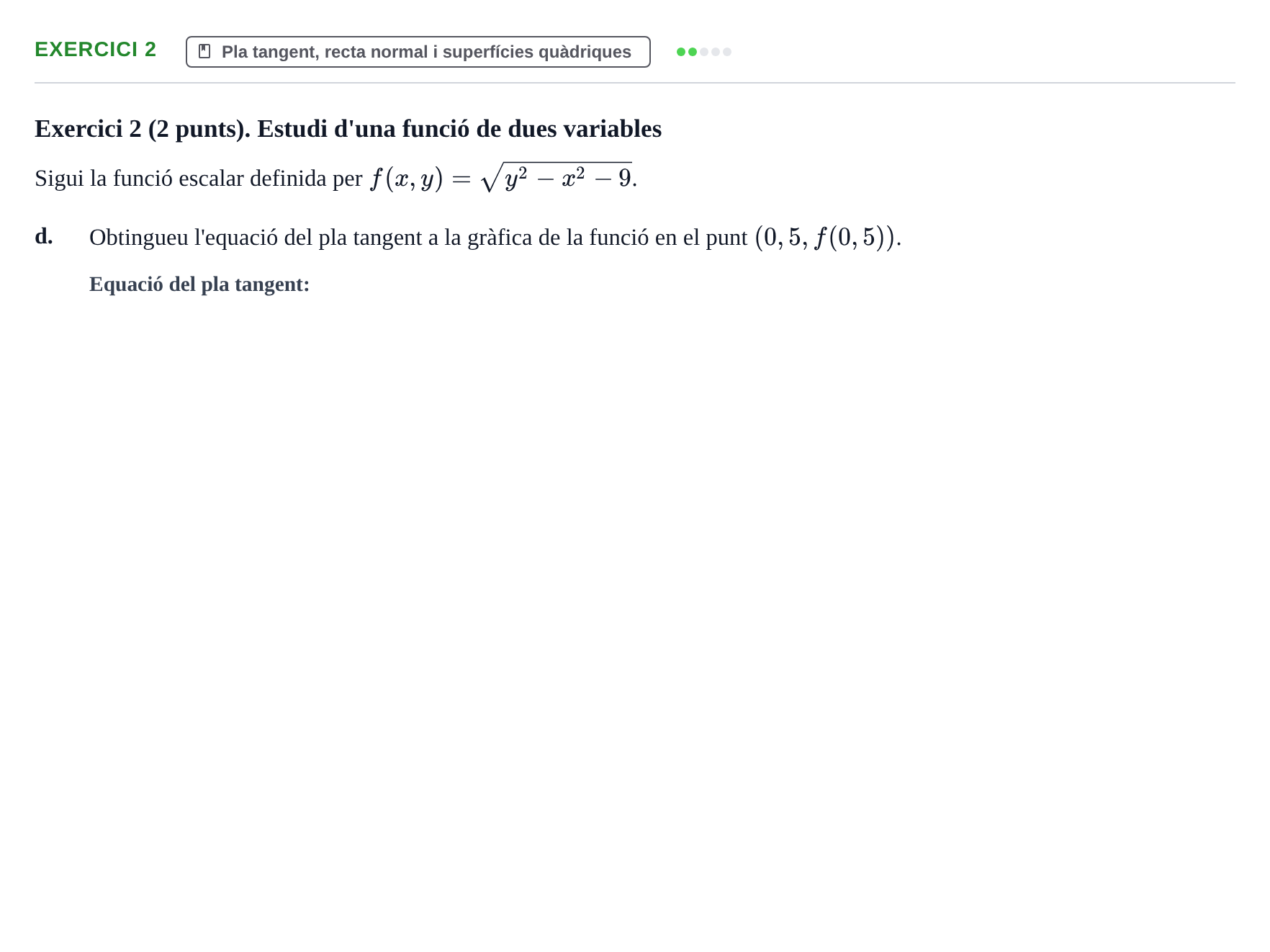 Enunciado: Exercici 2 - Pla tangent · Matemáticas II UPC 2023