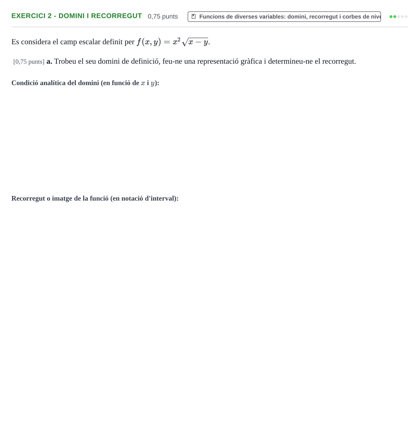 Enunciado: Exercici 2 - Domini i recorregut · Matemáticas II UPC 2023