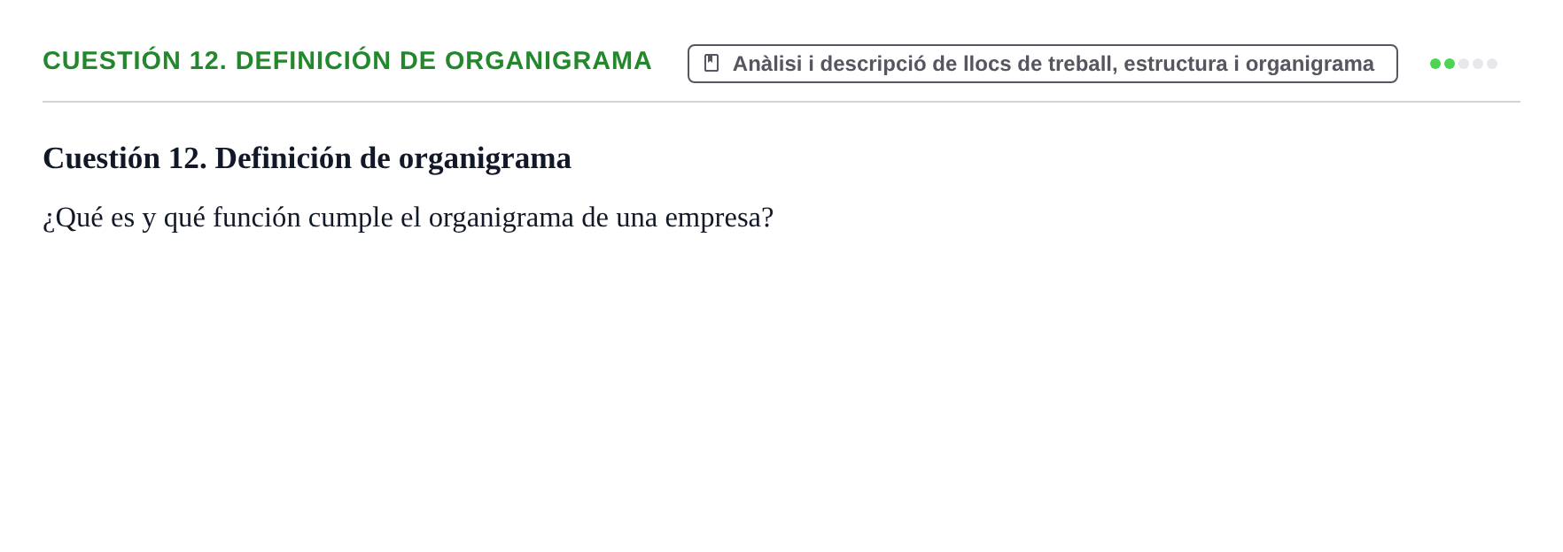 Enunciado: Cuestión 12. Definición de organigrama