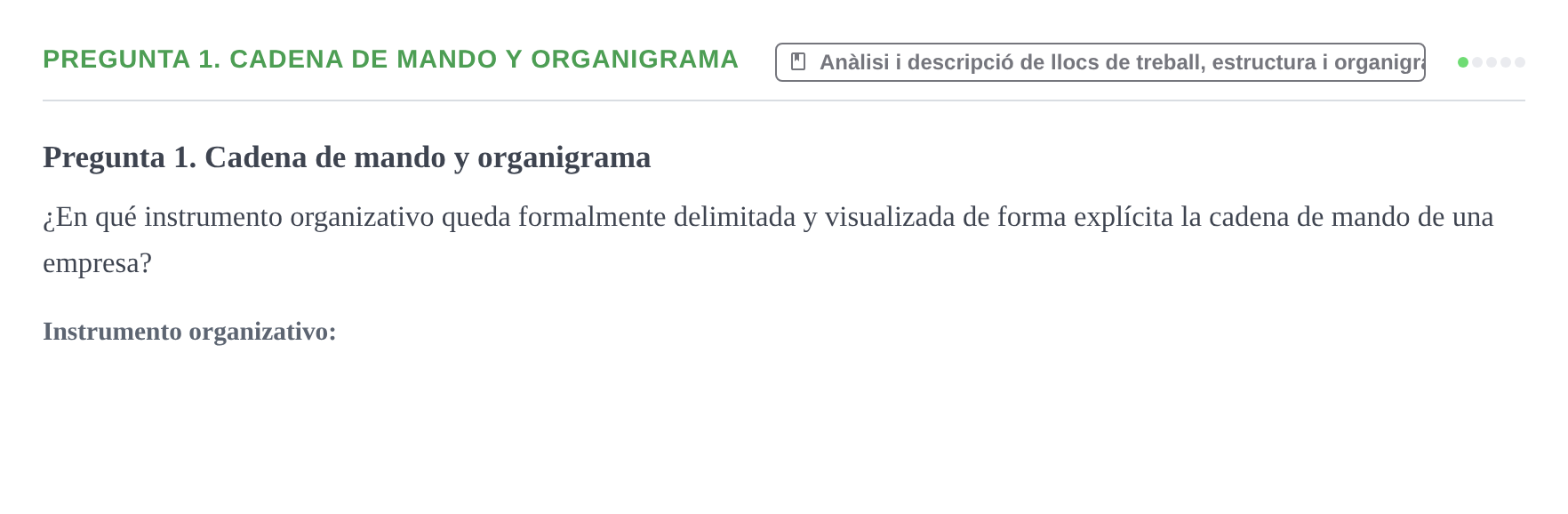 Enunciado: Pregunta 1. Cadena de mando y organigrama