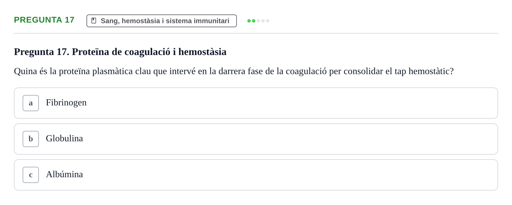 Enunciado: Pregunta 17 · Anatomia i fisiologia I URL Exemples