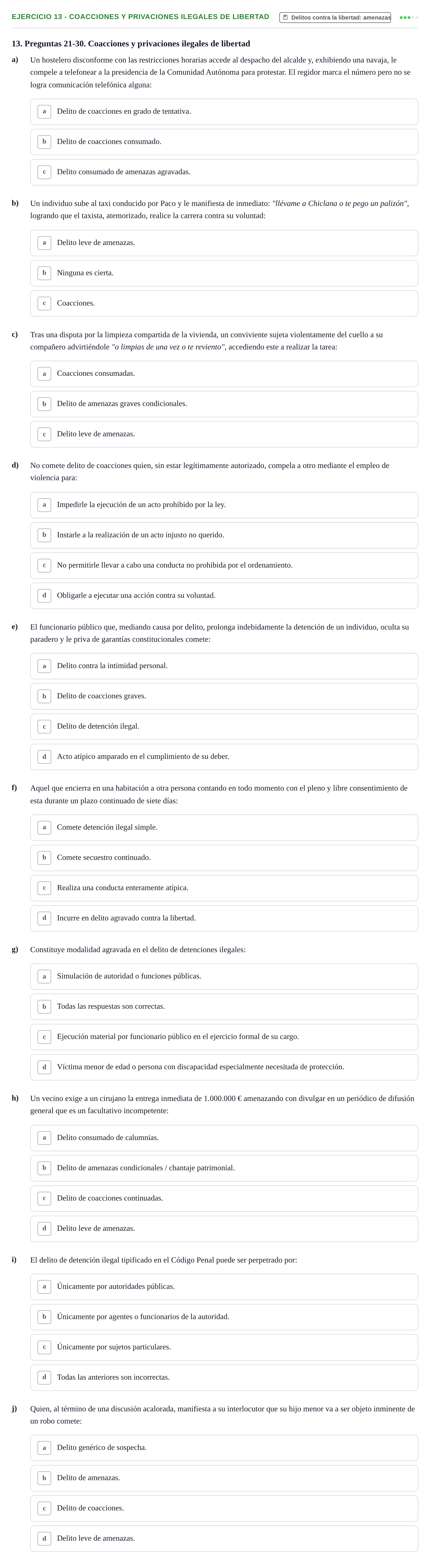 Enunciado: 13 - Coacciones y privaciones ilegales de libertad