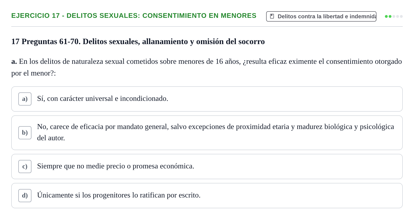 Enunciado: 17 - Delitos sexuales: consentimiento en menores