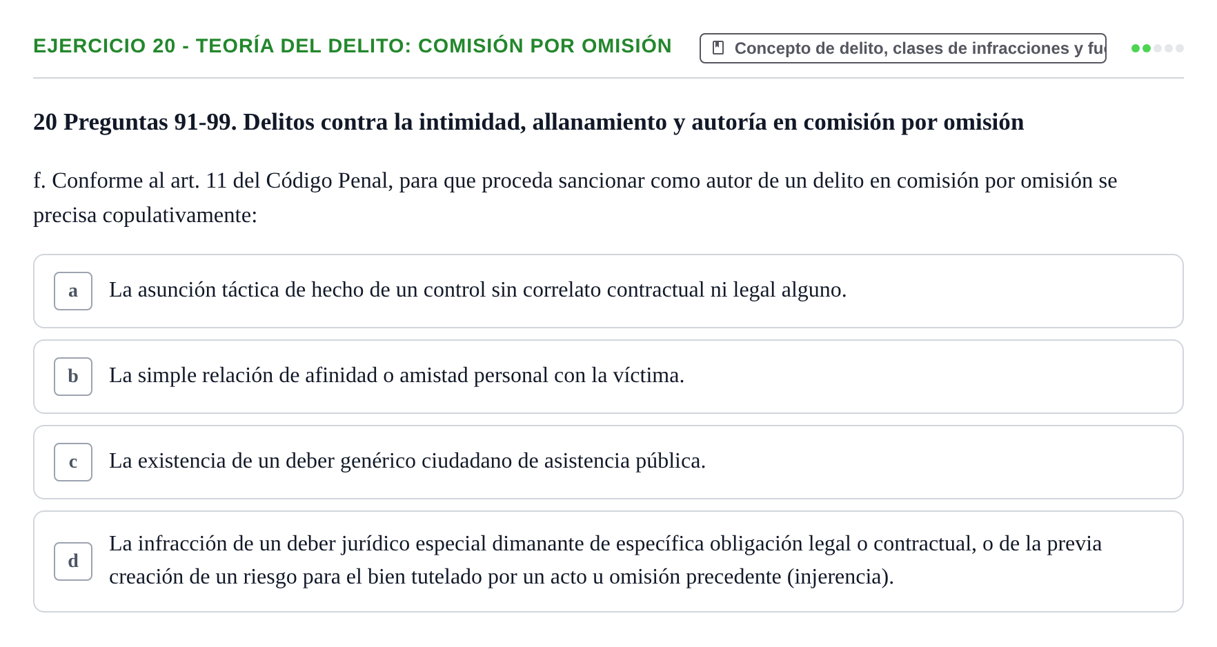 Enunciado: 20 - Teoría del delito: comisión por omisión