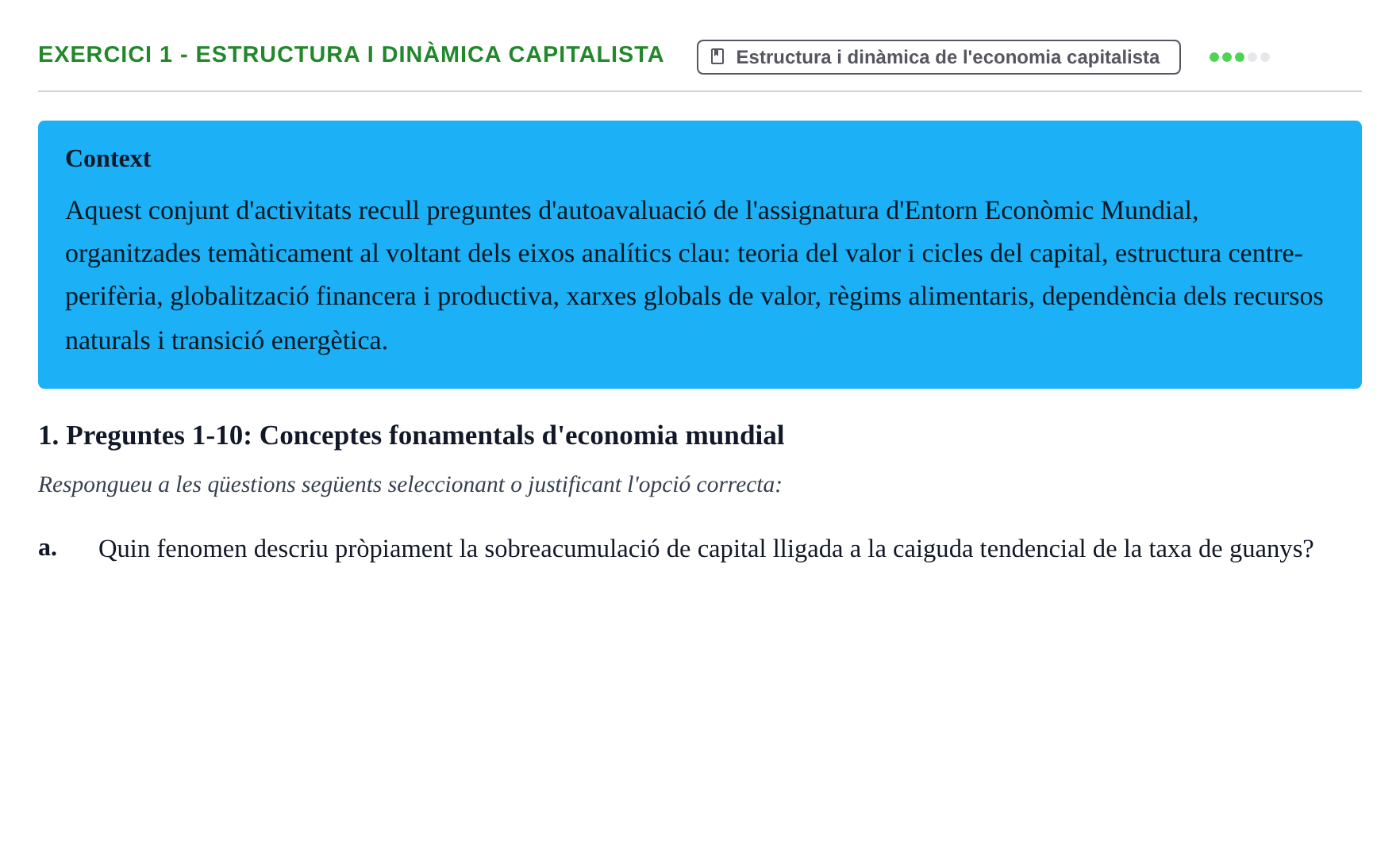 Enunciado: 1 - Estructura i dinàmica capitalista