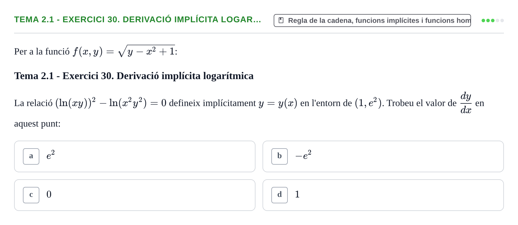 Enunciado: Tema 2.1 - Exercici 30. Derivació implícita logar…