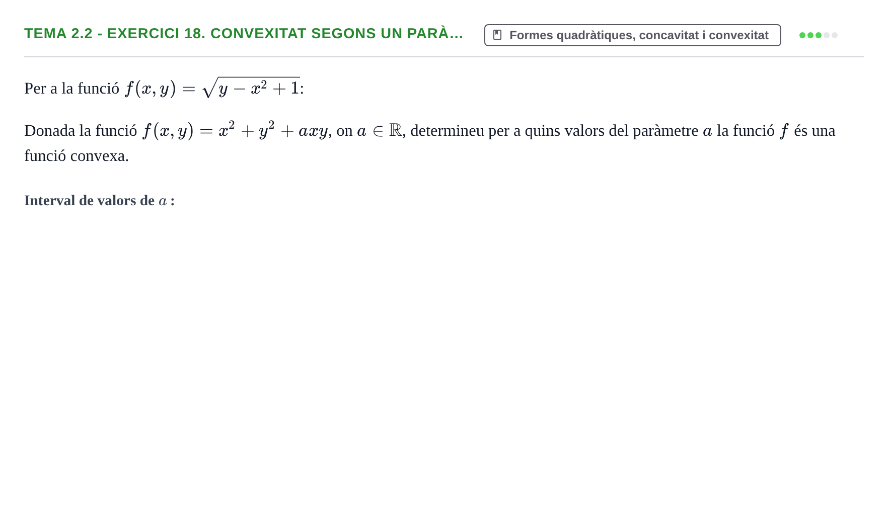 Enunciado: Tema 2.2 - Exercici 18. Convexitat segons un parà…