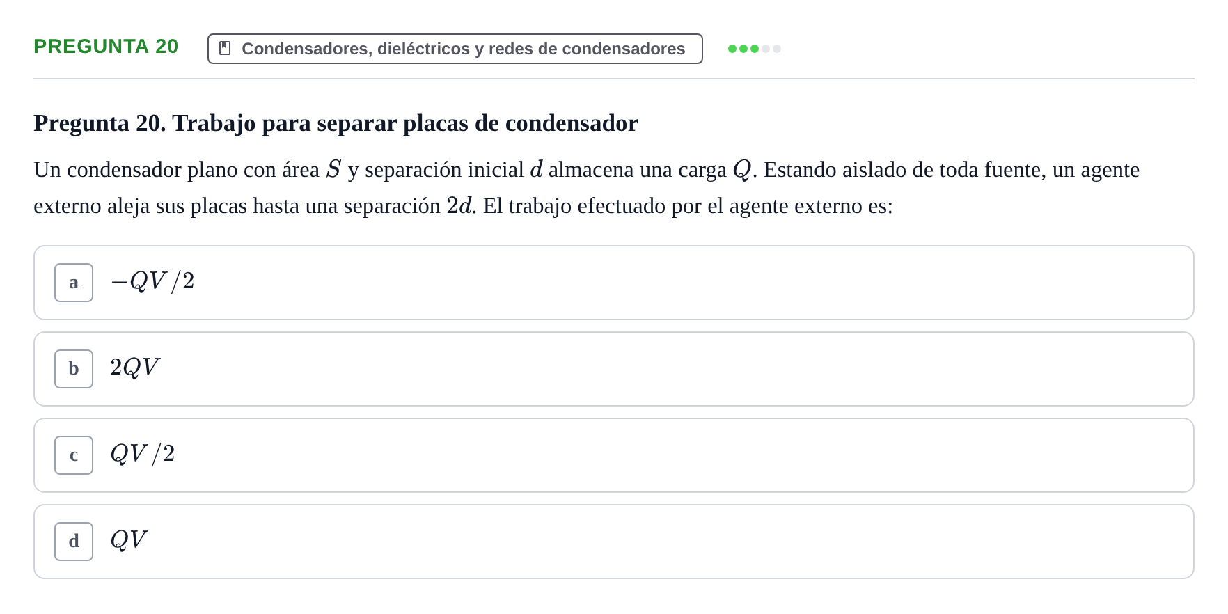 Enunciado: Pregunta 20 · Física UPC 2022