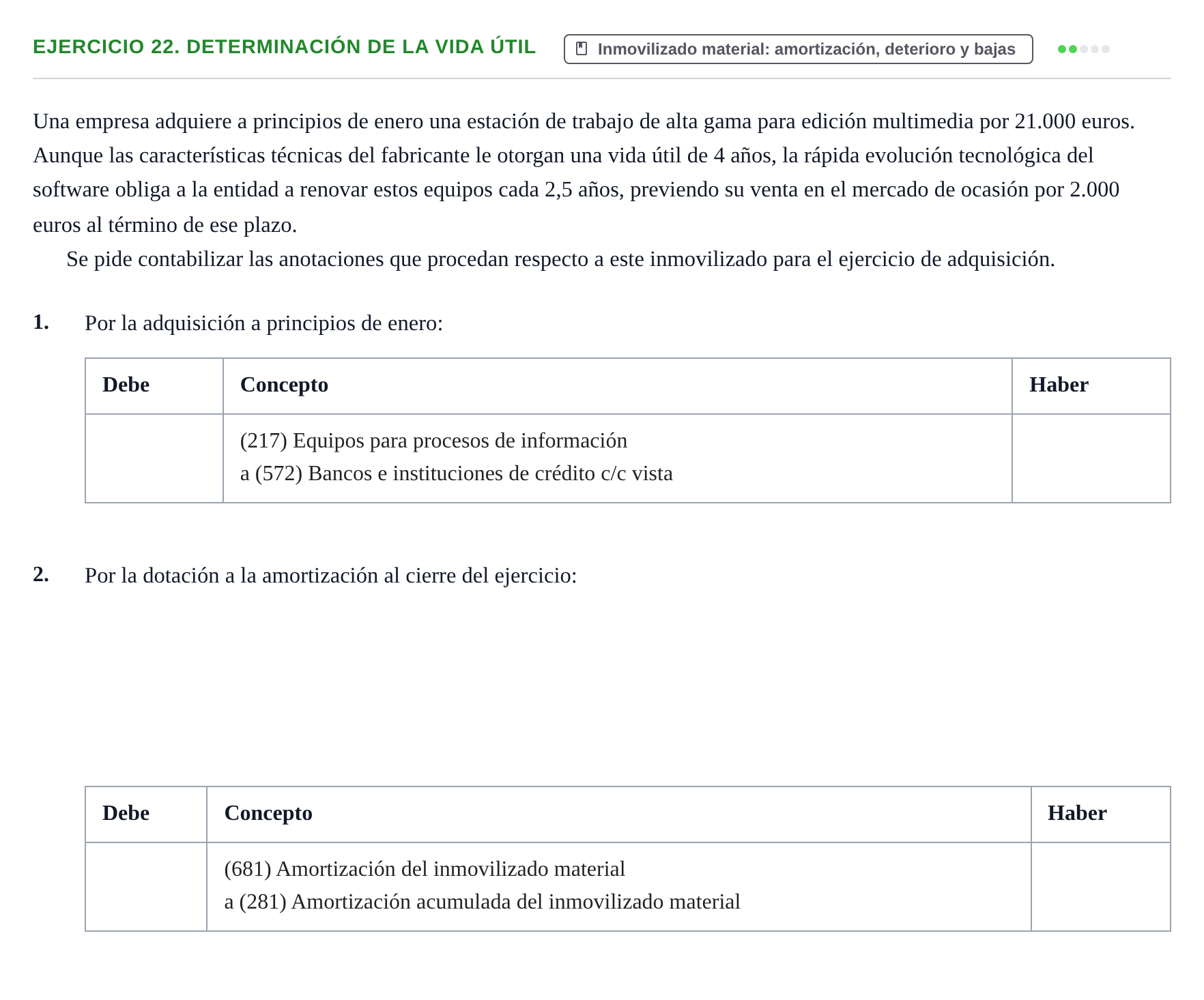 Enunciado: Ejercicio 22. Determinación de la vida útil