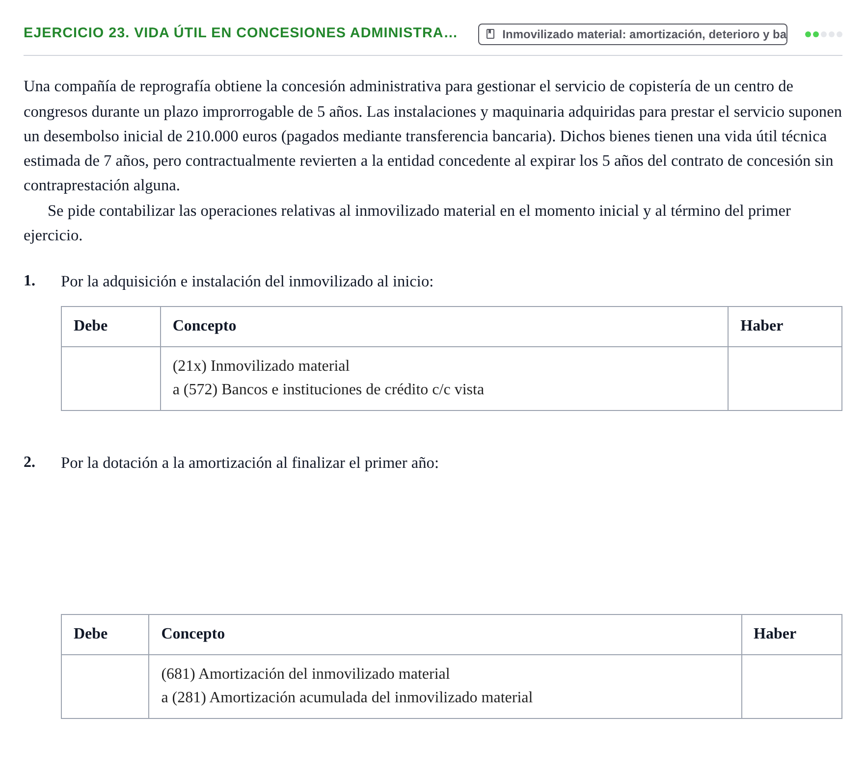 Enunciado: Ejercicio 23. Vida útil en concesiones administra…