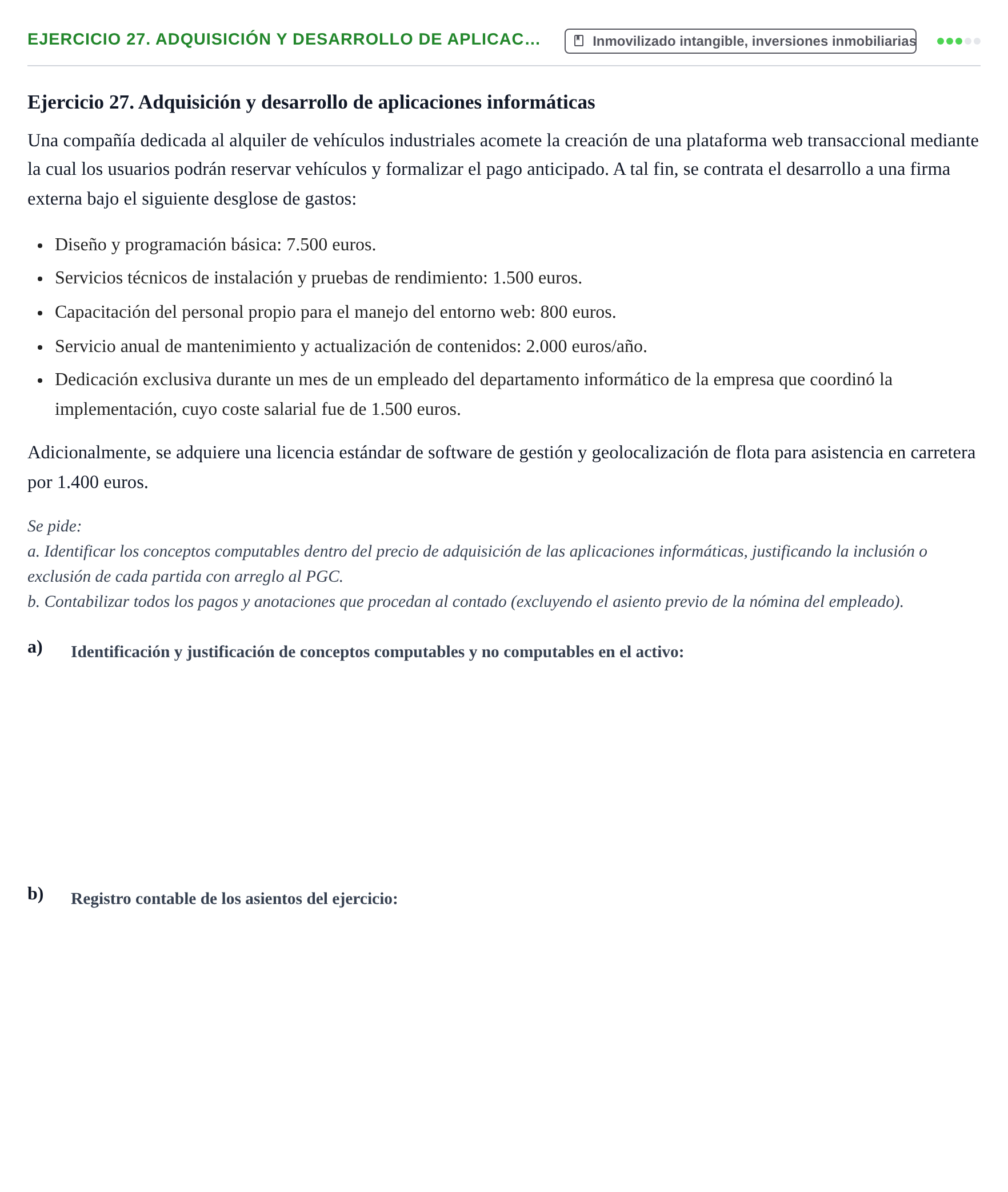Enunciado: Ejercicio 27. Adquisición y desarrollo de aplicac…