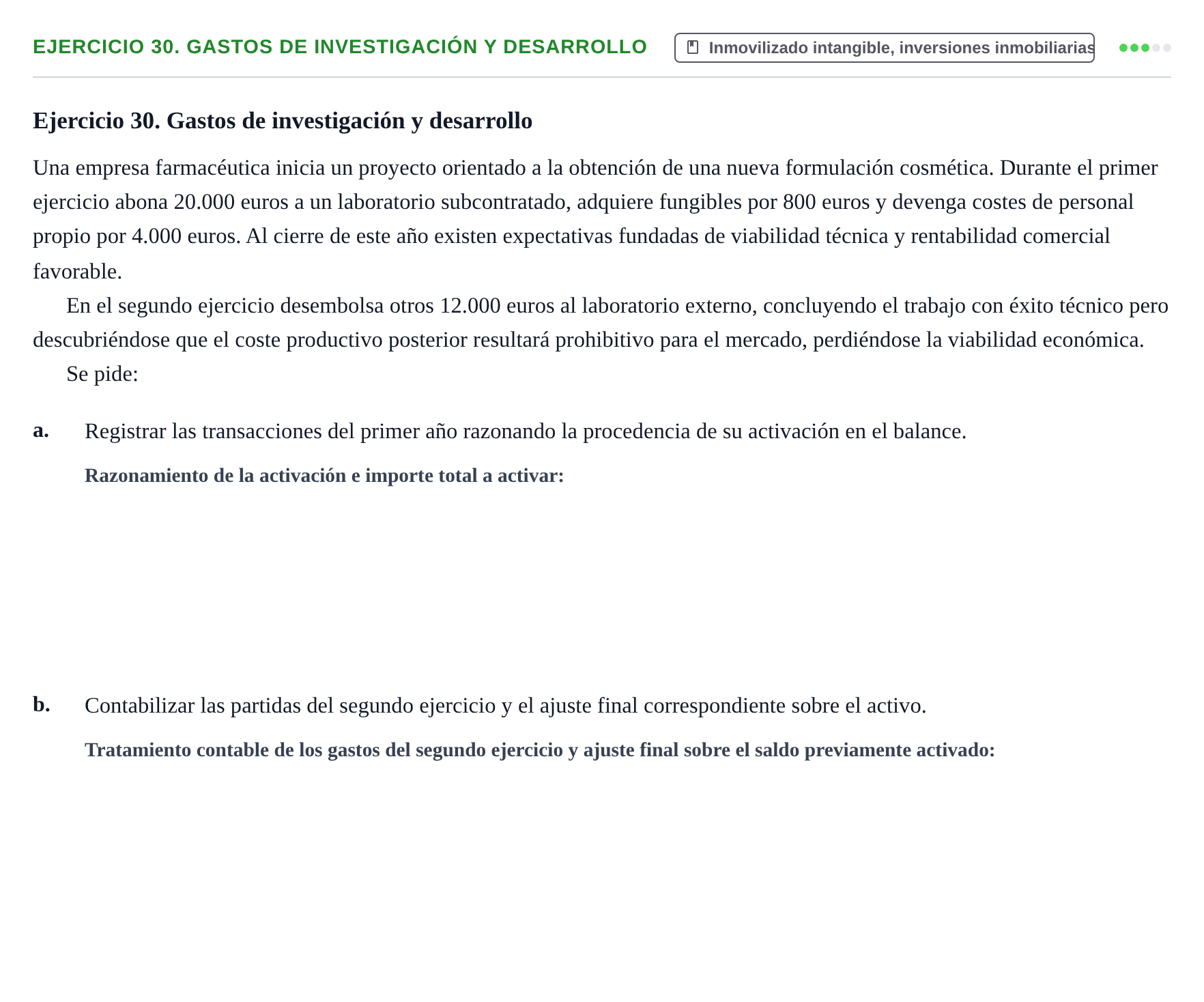 Enunciado: Ejercicio 30. Gastos de investigación y desarrollo