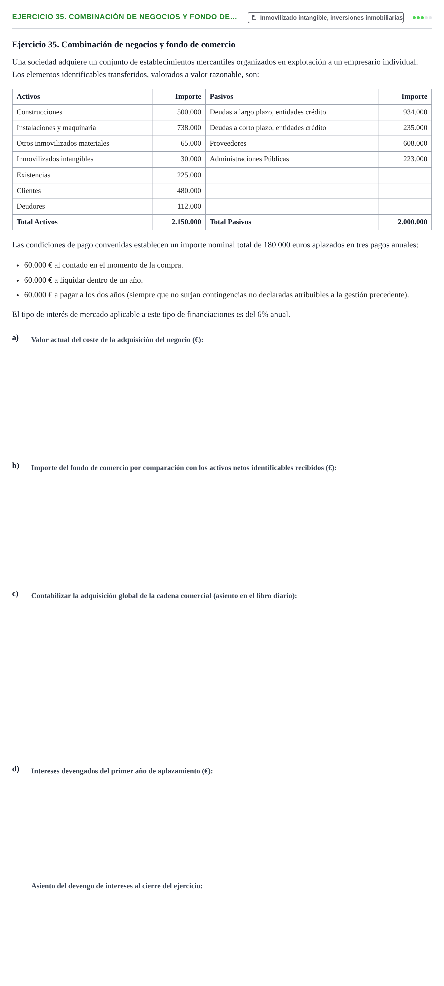 Enunciado: Ejercicio 35. Combinación de negocios y fondo de…