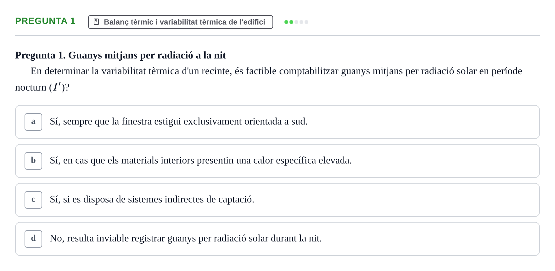 Enunciado: Pregunta 1 · Acondicionamiento y Servicios I UPC Examen Parcial 2. Acondicionament i Serveis I