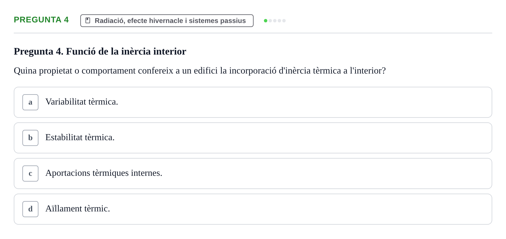 Enunciado: Pregunta 4 · Acondicionamiento y Servicios I UPC Examen Parcial 2. Acondicionament i Serveis I