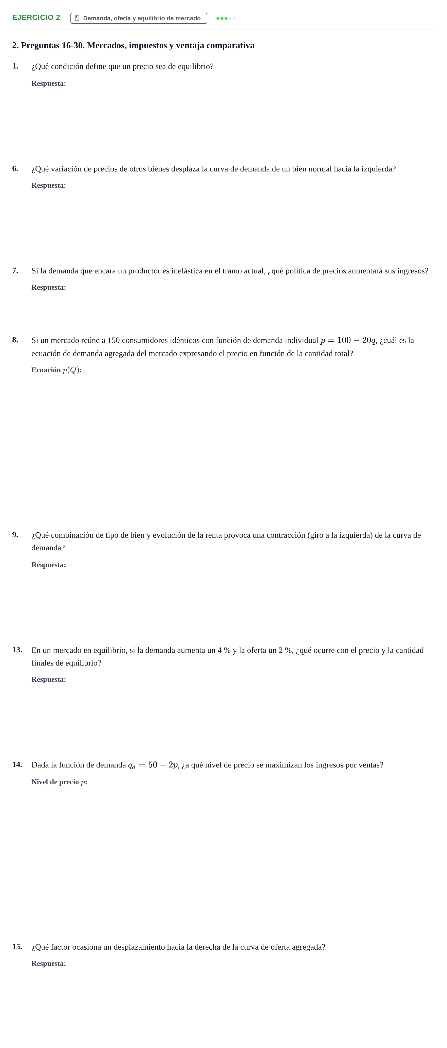 Enunciado: 2 - Demanda, oferta y equilibrio de mercado