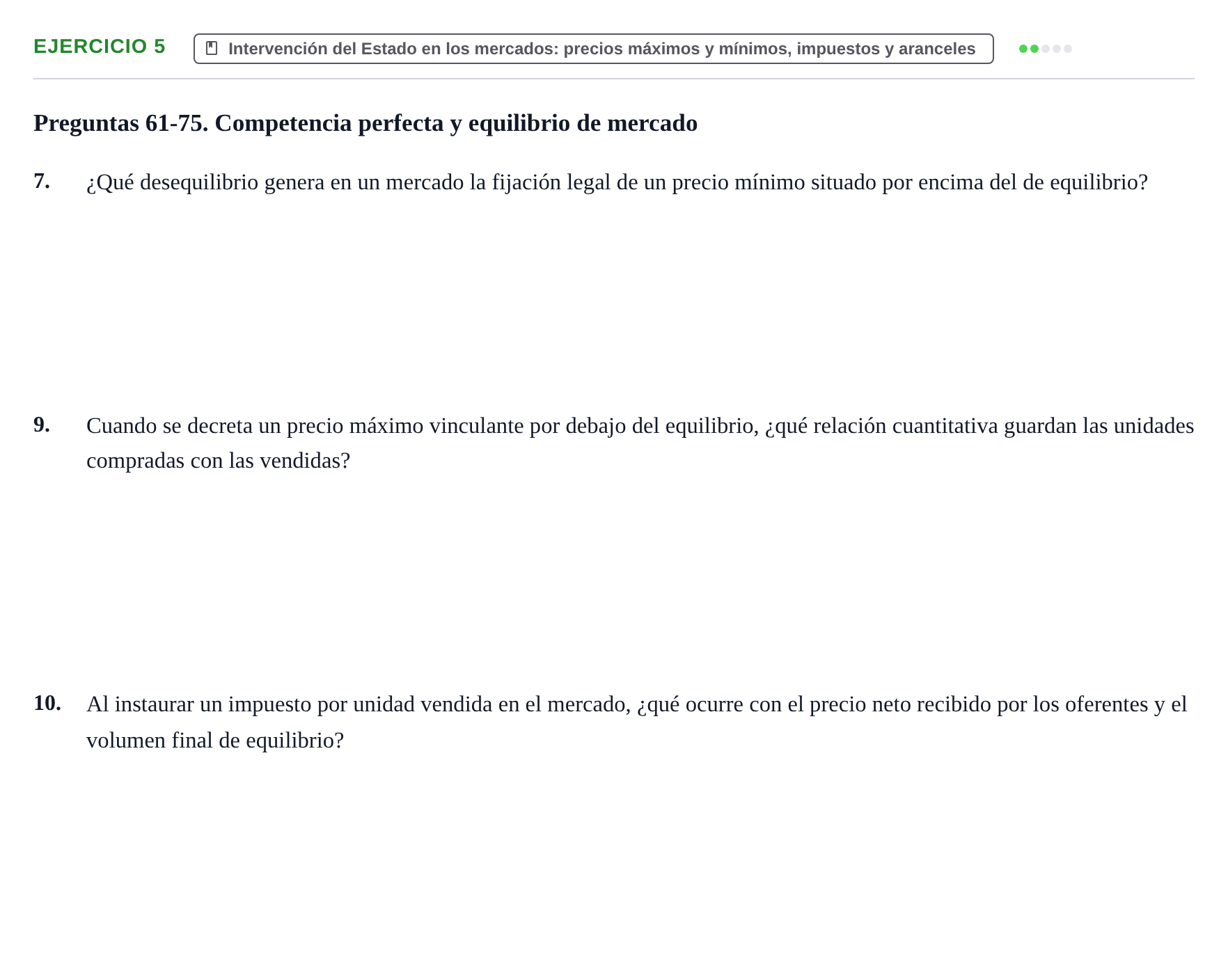 Enunciado: 5 - Intervención del Estado en los mercados