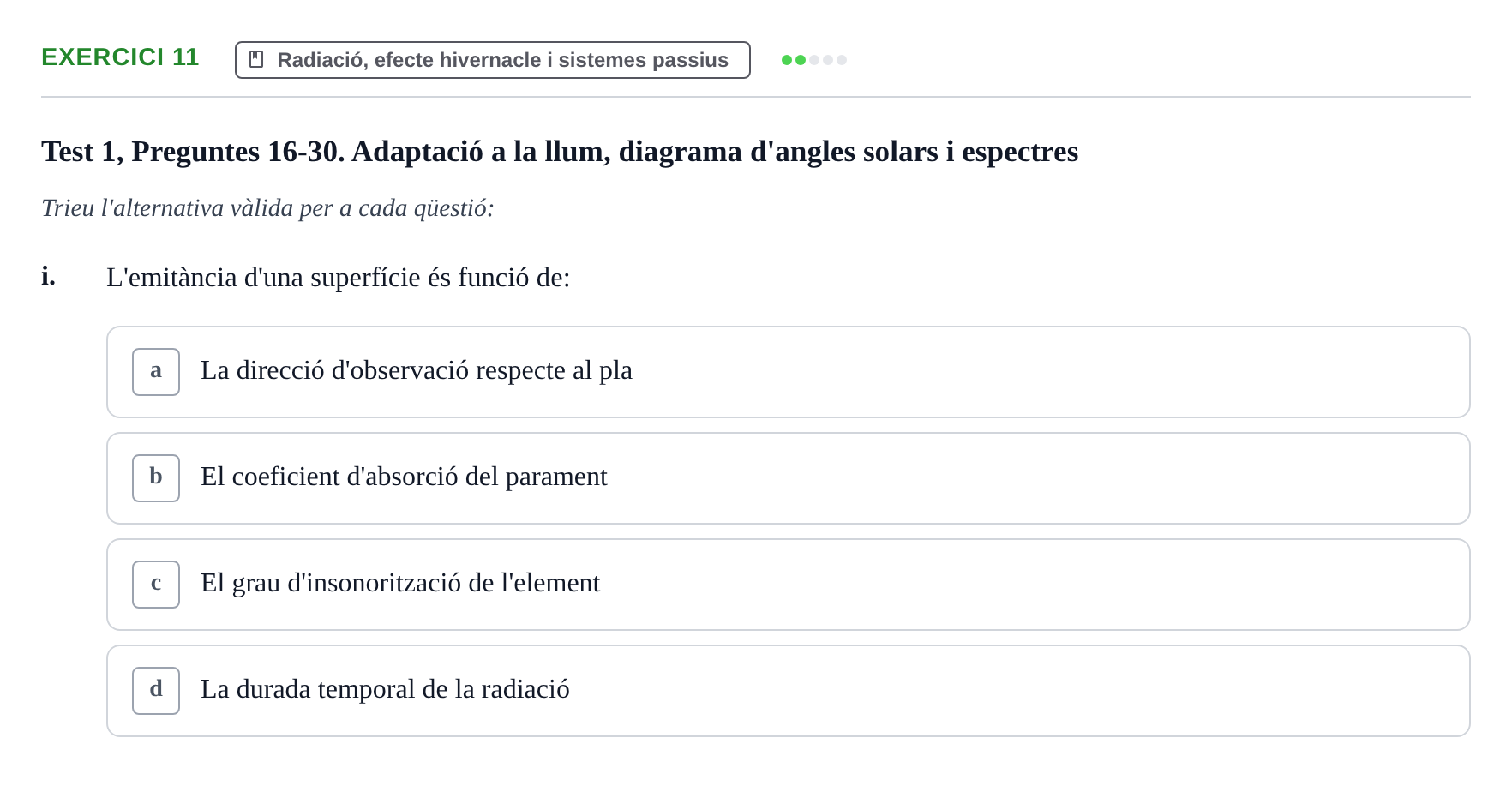 Enunciado: Ejercicio 11 - Radiació, efecte hivernacle i sistemes passi… · Acondicionamiento y Servicios I UPC Recopilació de preguntes d'examen resoltes: Condicionament Ambiental i Serveis