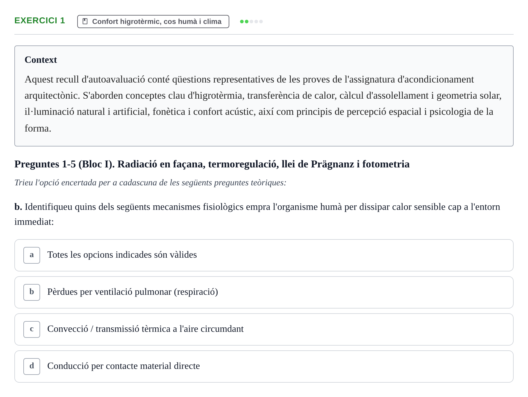 Enunciado: Ejercicio 1 - Confort higrotèrmic, cos humà i clima · Acondicionamiento y Servicios I UPC Recopilació de preguntes d'examen resoltes: Condicionament Ambiental i Serveis