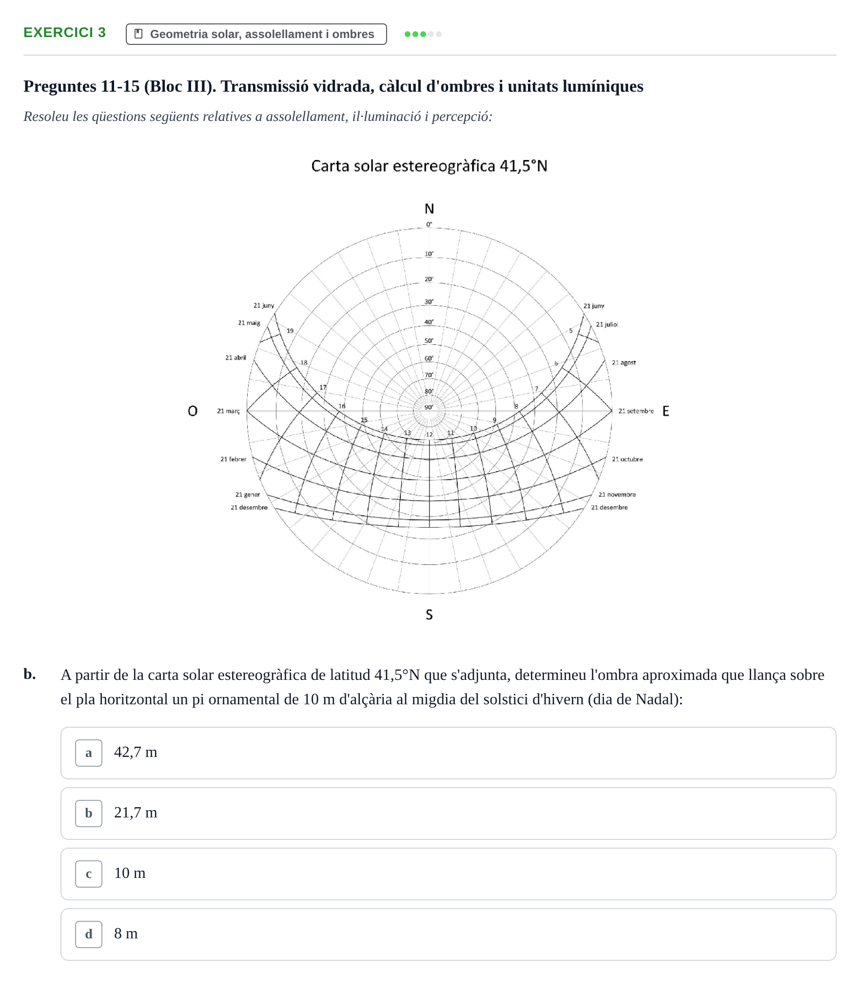 Enunciado: Ejercicio 3 - Geometria solar, assolellament i ombres · Acondicionamiento y Servicios I UPC Recopilació de preguntes d'examen resoltes: Condicionament Ambiental i Serveis
