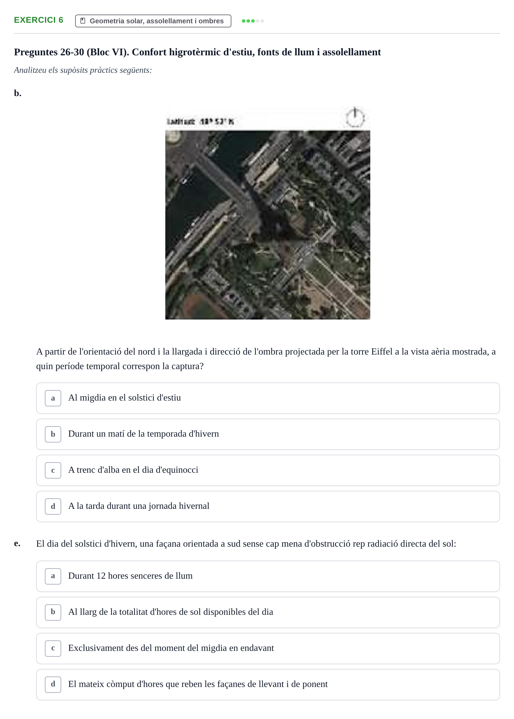 Enunciado: Ejercicio 6 - Geometria solar, assolellament i ombres · Acondicionamiento y Servicios I UPC Recopilació de preguntes d'examen resoltes: Condicionament Ambiental i Serveis