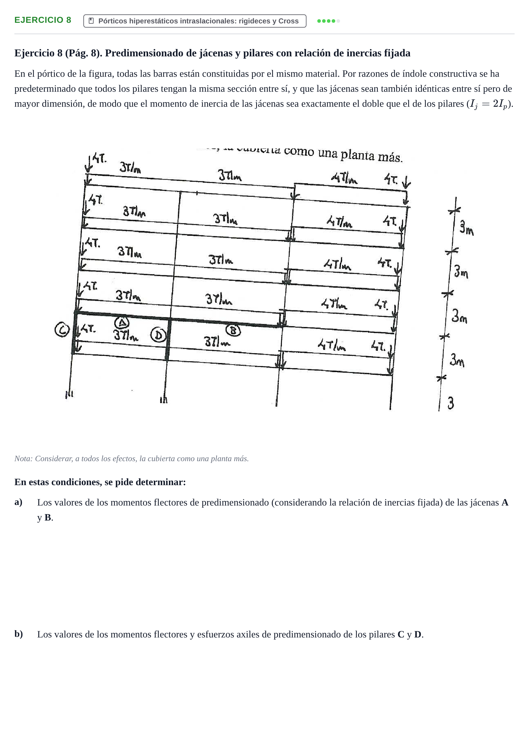 Enunciado: Ejercicio 8 · Estructuras I UPC Colección de exámenes: Análisis y predimensionado de pórticos de edificación
