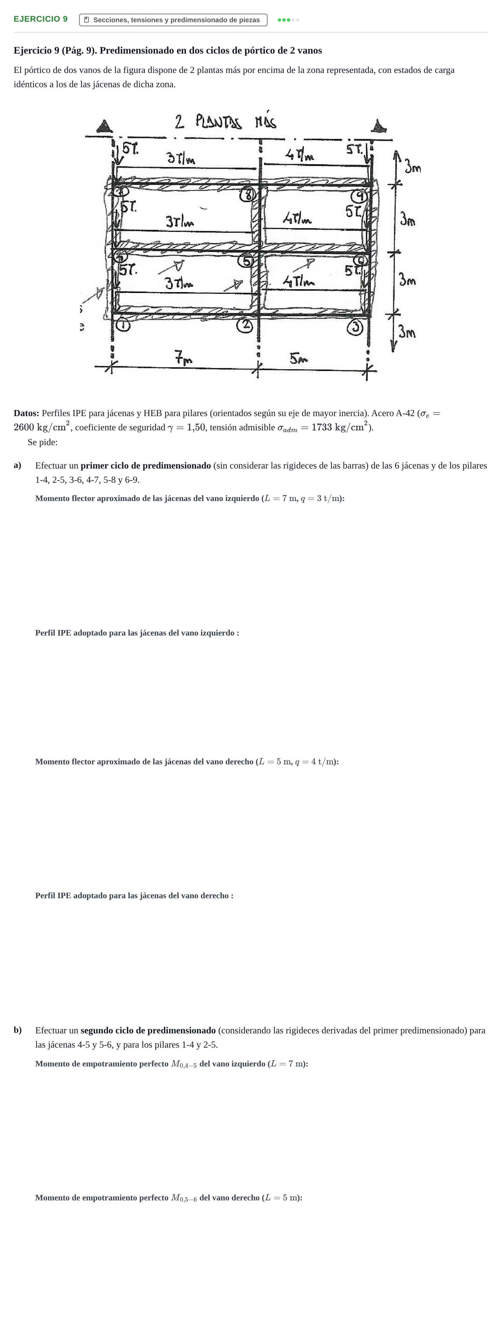 Enunciado: Ejercicio 9 · Estructuras I UPC Colección de exámenes: Análisis y predimensionado de pórticos de edificación