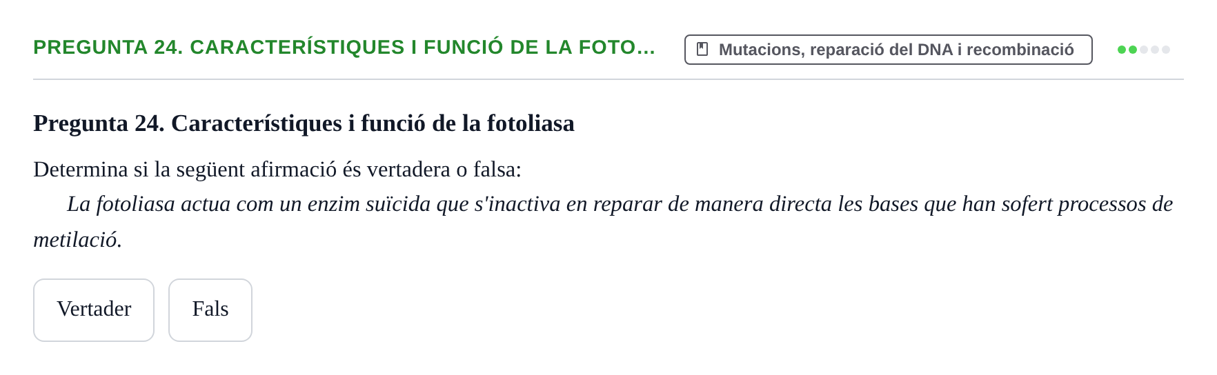 Enunciado: Pregunta 24. Característiques i funció de la foto…