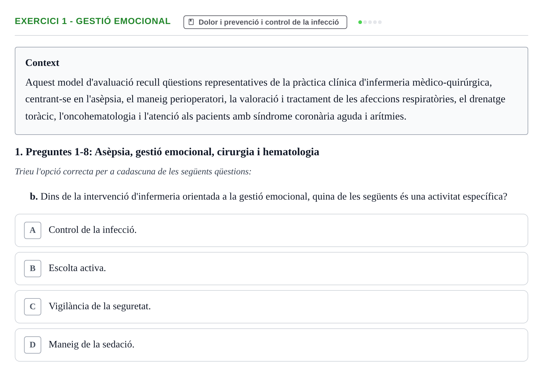Enunciado: Ejercicio 1 - Gestió emocional · Infermeria clínica I UB Examen de pràctica clínica: Infermeria clínica I