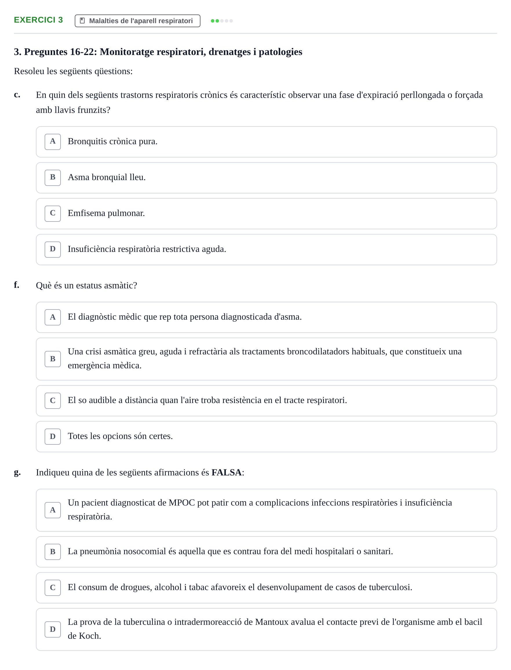Enunciado: Ejercicio 3 - Malalties de l'aparell respiratori · Infermeria clínica I UB Examen de pràctica clínica: Infermeria clínica I