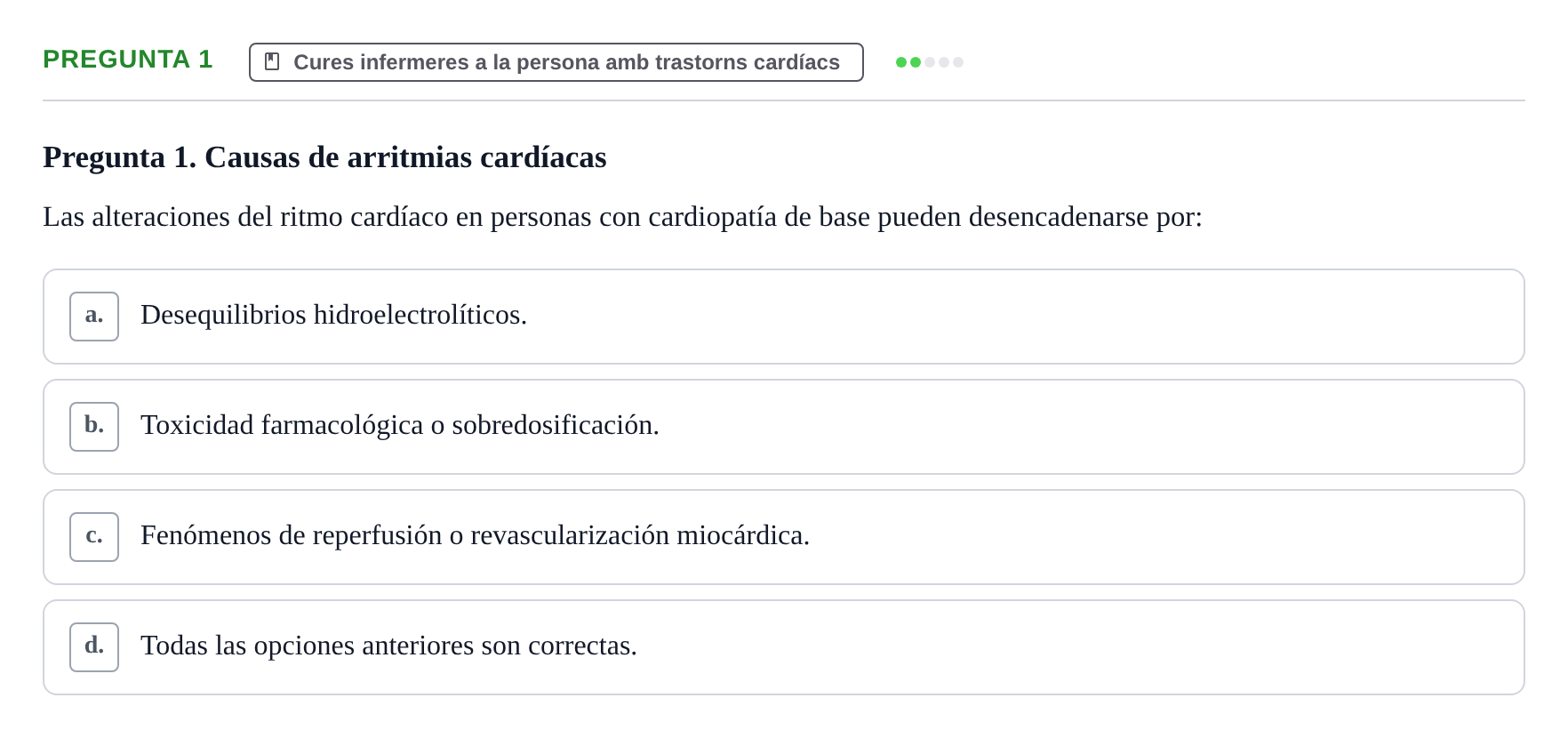 Enunciado: Pregunta 1 · Infermeria clínica I UB Examen de Enfermería Clínica: Cuidados Médico-Quirúrgicos