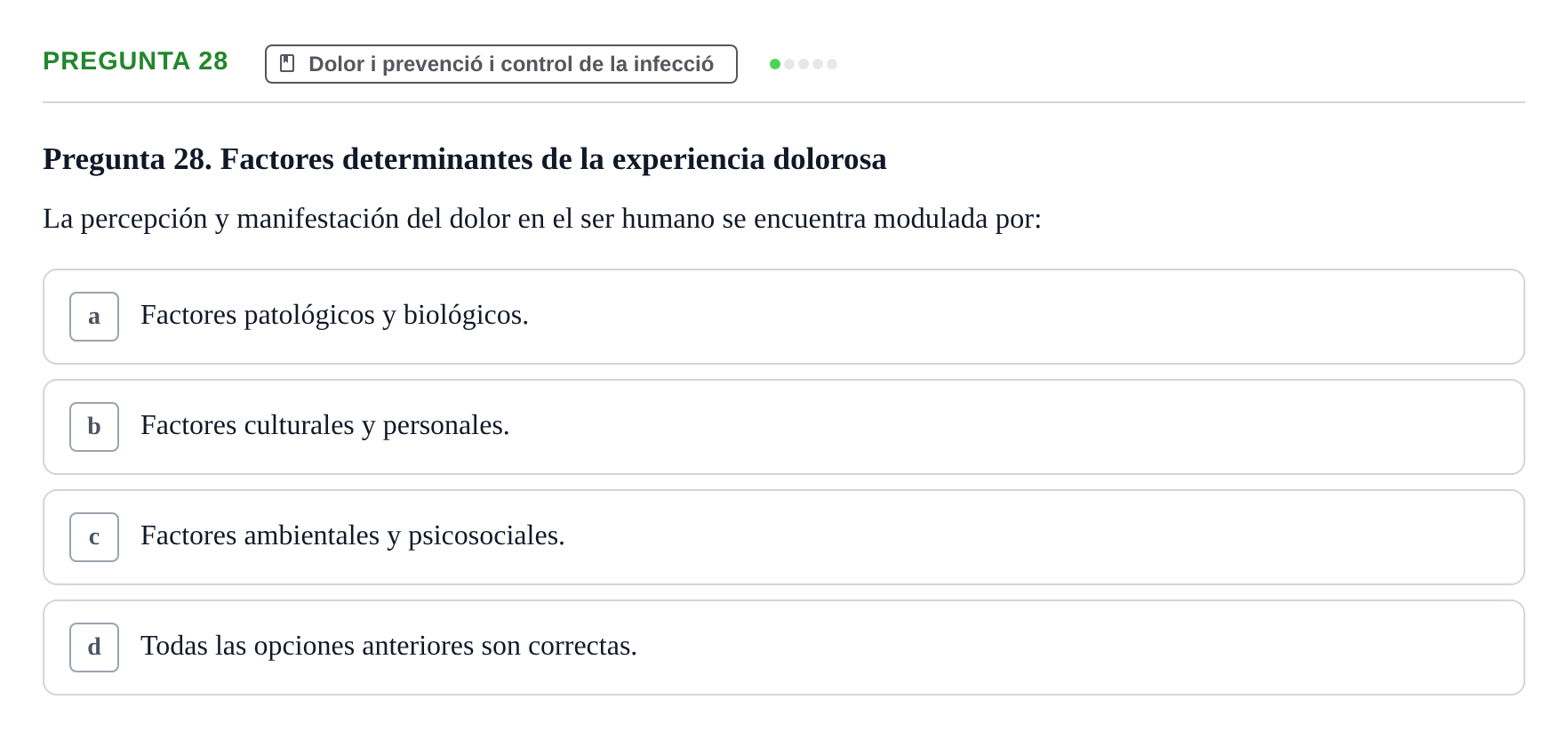 Enunciado: Pregunta 28 · Infermeria clínica I UB Examen de Enfermería Clínica: Cuidados Médico-Quirúrgicos