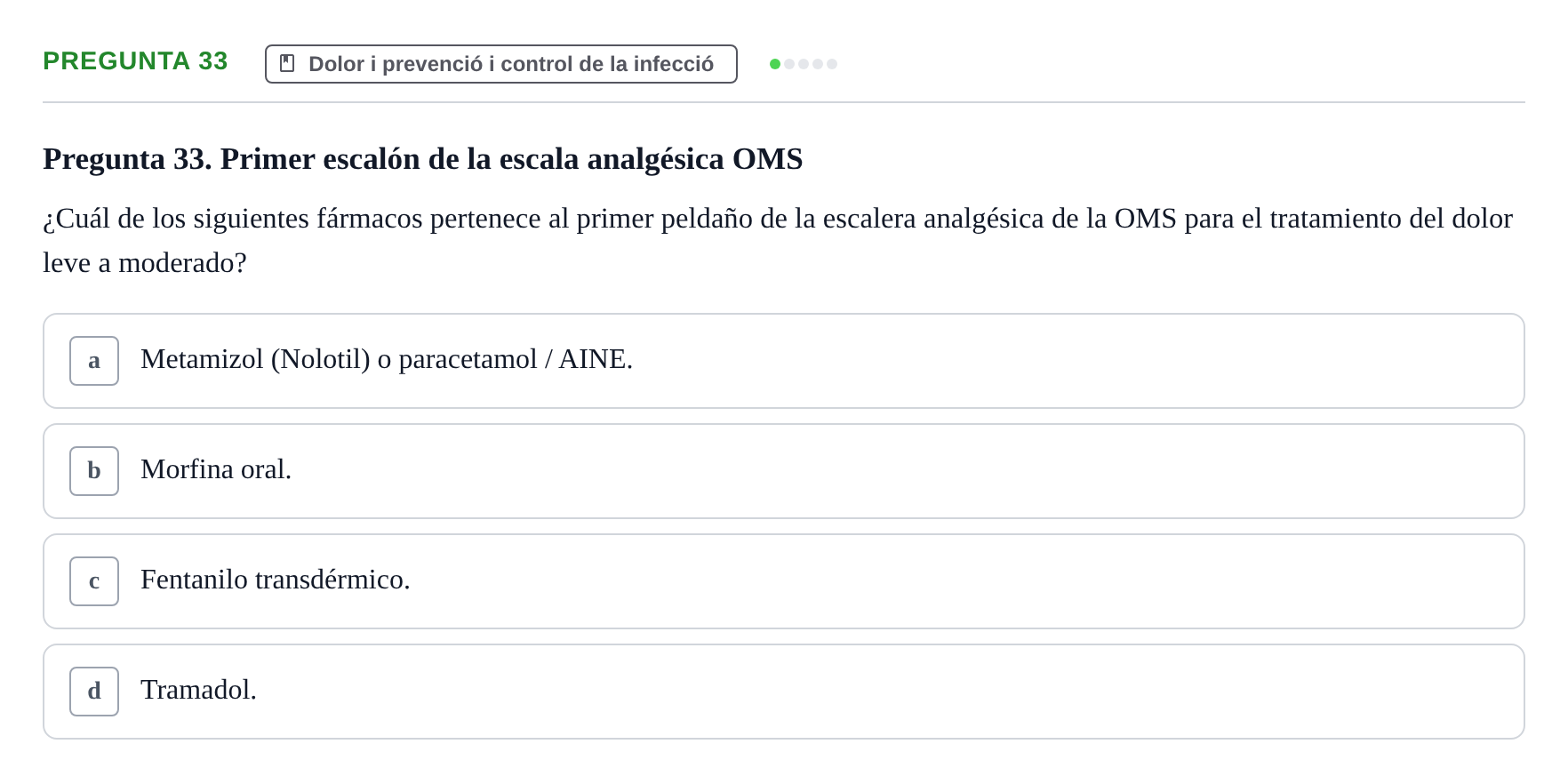 Enunciado: Pregunta 33 · Infermeria clínica I UB Examen de Enfermería Clínica: Cuidados Médico-Quirúrgicos